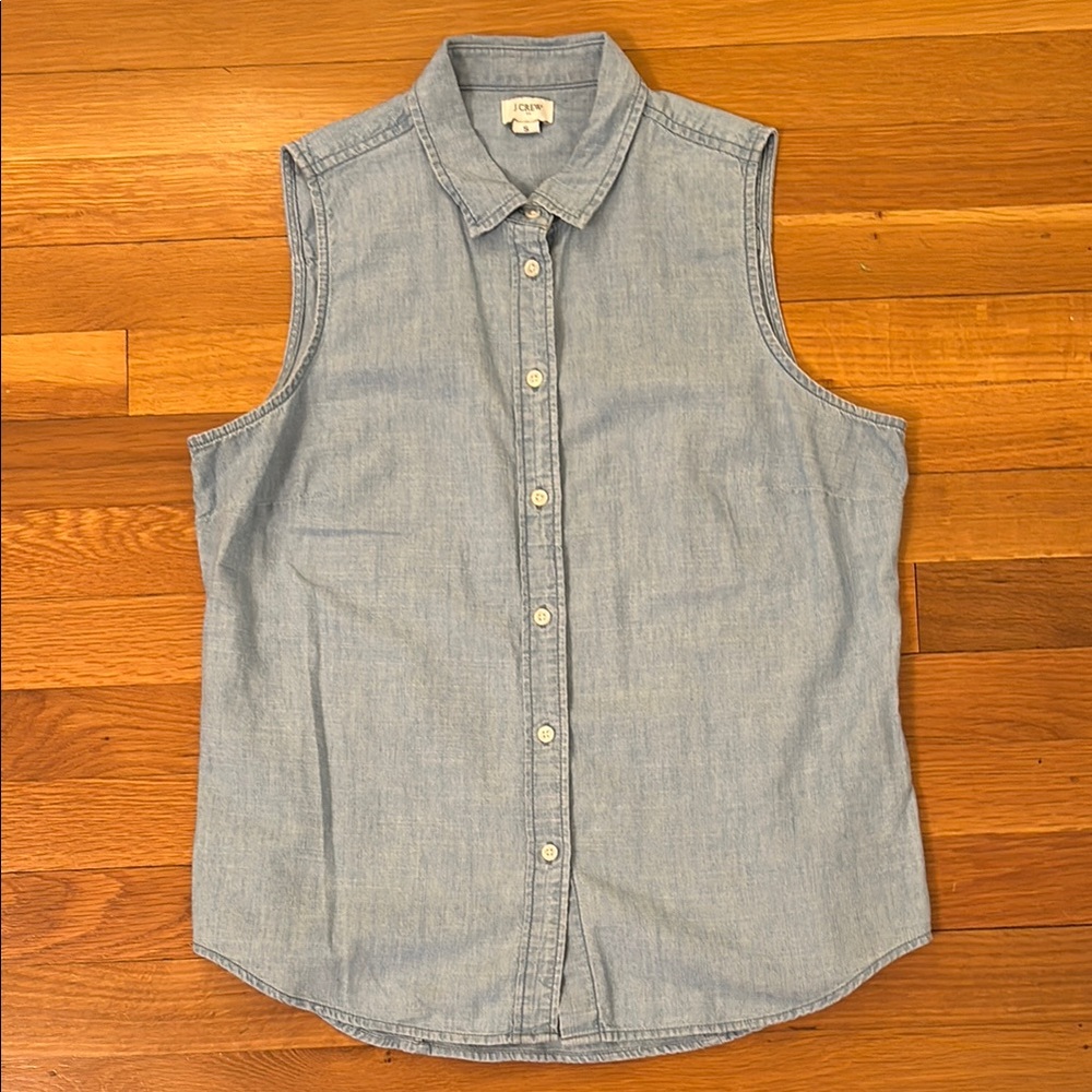 J. Crew Sleeveless Chambray Button Down Shirt